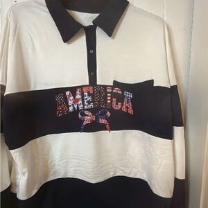 Navy Blue and White Striped Polo Shirt, 2XL Unbranded